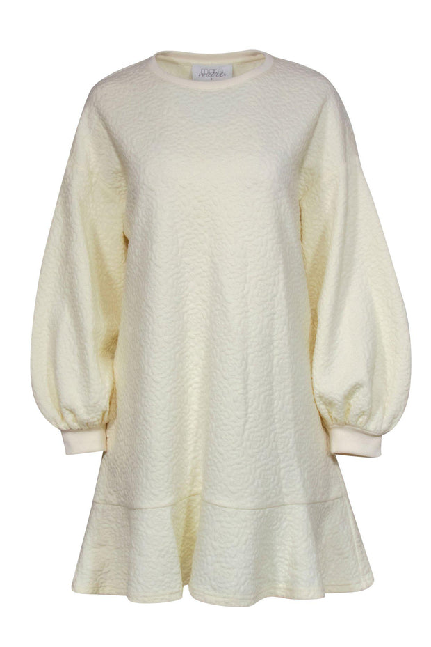 Current Boutique-Anthropologie - Cream Floral Textured Shift Dress w/ Ruffle Hem Sz PM