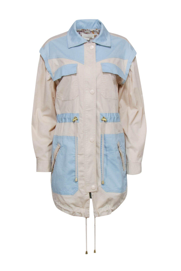 Current Boutique-Anthropologie - Cream & Light Blue Colorblocked Zip-Up Utility-Style Jacket Sz XS