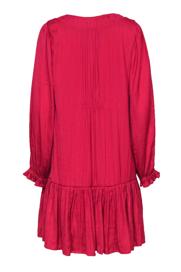 Current Boutique-Anthropologie - Hot Pink Pleated Shift Dress w/ Peplum Hem Sz S