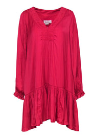 Current Boutique-Anthropologie - Hot Pink Pleated Shift Dress w/ Peplum Hem Sz S