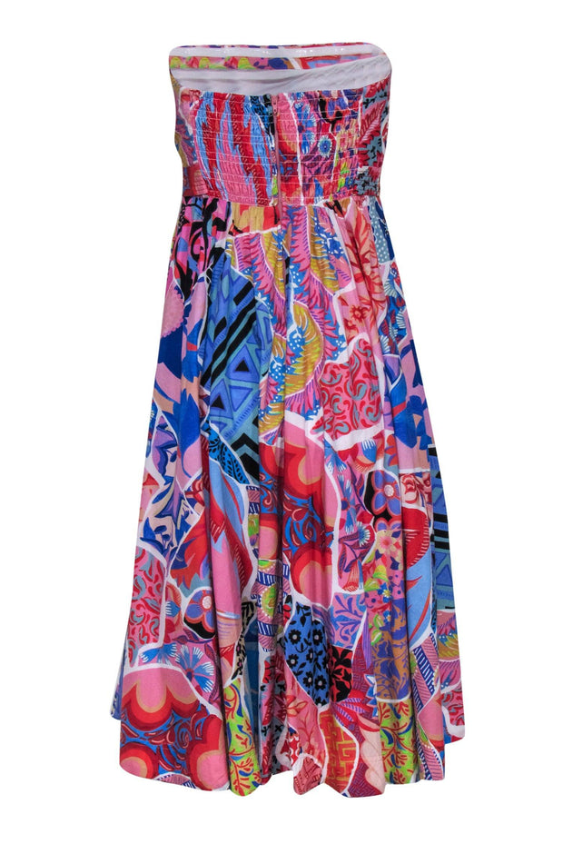 Current Boutique-Anthropologie - Multicolor Abstract Floral Print Strapless Maxi Dress Sz 4