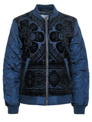 Current Boutique-Anthropologie - Navy & Black Floral Embroidered Zip-Up Bomber Jacket Sz S