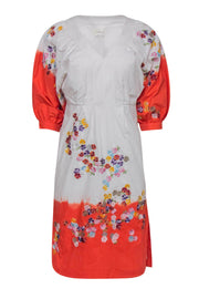 Current Boutique-Anthropologie - White & Orange Tie-Dye Floral Embroidered Puff Sleeve Dress Sz 2P