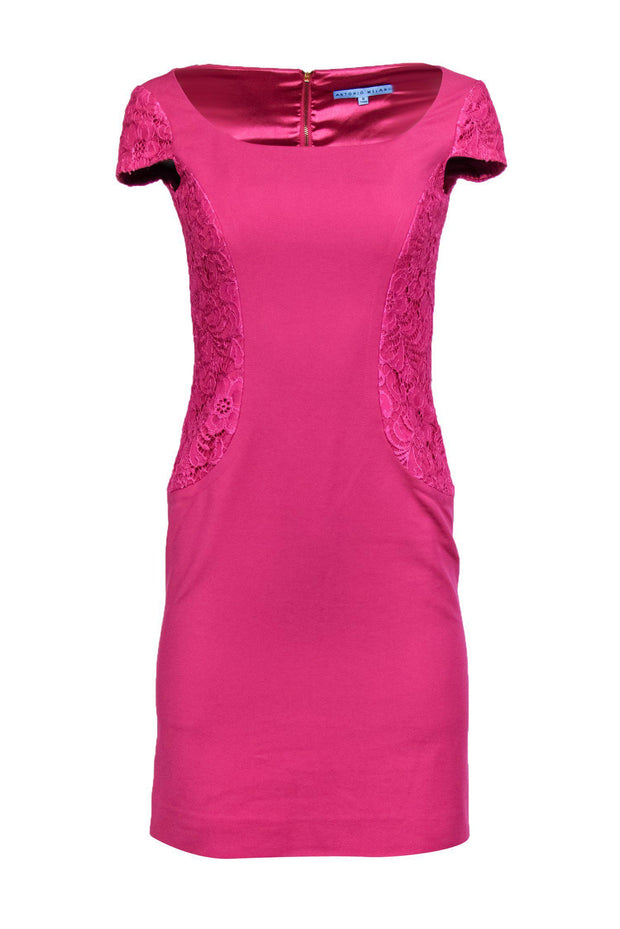 Current Boutique-Antonio Melani - Hot Pink Sheath Dress w/ Lace Paneling Sz 0