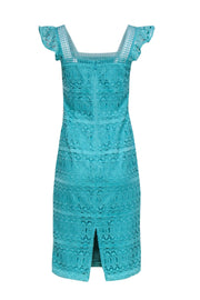 Current Boutique-Antonio Melani - Turquoise Lace Sleeveless Ruffled Midi Dress Sz 4