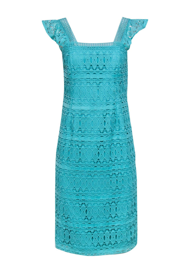 Current Boutique-Antonio Melani - Turquoise Lace Sleeveless Ruffled Midi Dress Sz 4