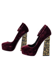 Current Boutique-Aperlai - Wine Red "Velvet Geisha Doll" Ankle Strap Platform Heels Sz 7.5