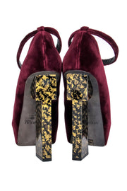 Current Boutique-Aperlai - Wine Red "Velvet Geisha Doll" Ankle Strap Platform Heels Sz 7.5