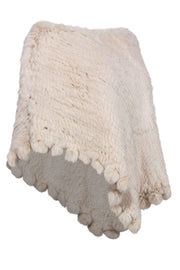 Current Boutique-Aqua Cashmere - Beige Rabbit Fur Poncho w/ Bauble Trim OS