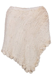 Current Boutique-Aqua Cashmere - Beige Rabbit Fur Poncho w/ Bauble Trim OS