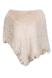 Current Boutique-Aqua Cashmere - Beige Rabbit Fur Poncho w/ Bauble Trim OS