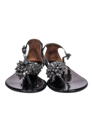 Current Boutique-Aquazzura - Black Shiny Leather Sandals w/ Beading Sz 6