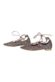 Current Boutique-Aquazzura - Multicolored Sequin Lace-Up Flats Sz 6