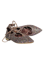 Current Boutique-Aquazzura - Multicolored Sequin Lace-Up Flats Sz 6