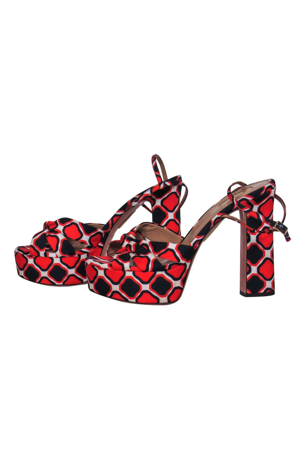 Current Boutique-Aquazzura - Navy, Red & White Printed Platform Sandals Sz 11