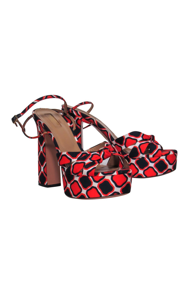 Current Boutique-Aquazzura - Navy, Red & White Printed Platform Sandals Sz 11