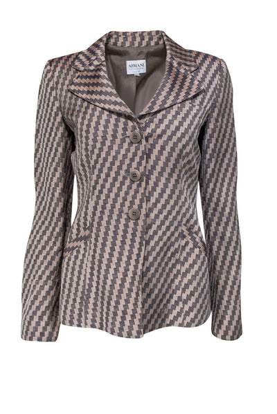 Current Boutique-Armani Collezioni - Beige & Brown Checkered Three-Button Blazer Sz 8