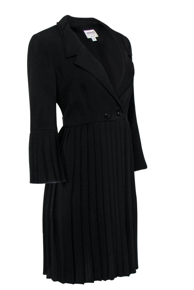 Current Boutique-Armani Collezioni - Black Blazer-Style Bell Sleeve Fit & Flare Dress w/ Pleated Skirt Sz 10