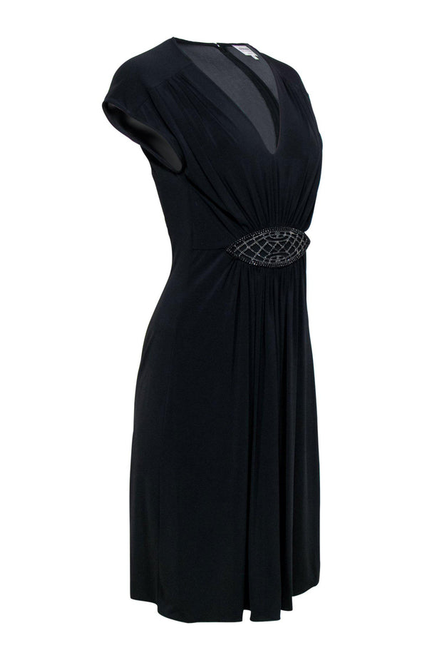 Current Boutique-Armani Collezioni - Black Cap Sleeve Dress w/ Rhinestone Belt Sz 8