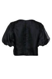 Current Boutique-Armani Collezioni - Black Cropped Puff Sleeve Button-Up Silk Jacket Sz 6