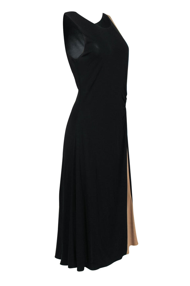 Current Boutique-Armani Collezioni - Black Gathered Side Tank Dress w/ Nude Slit Sz 12