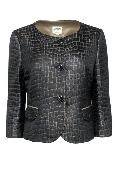 Current Boutique-Armani Collezioni - Black & Gold Textured Button-Up Jacket Sz 10