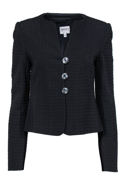 Current Boutique-Armani Collezioni - Black Houndstooth Textured Jacket Sz 8