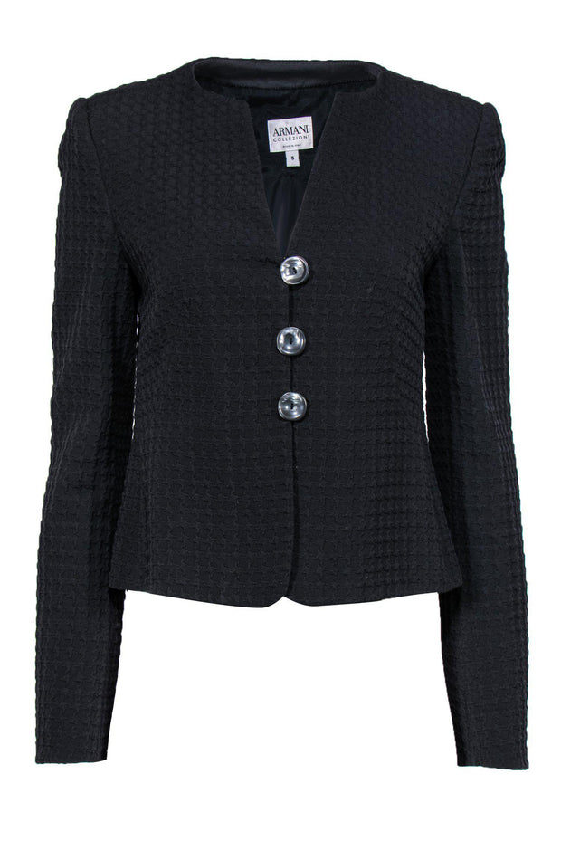 Current Boutique-Armani Collezioni - Black Houndstooth Textured Jacket Sz 8