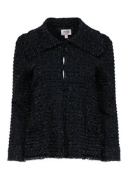 Current Boutique-Armani Collezioni - Black Metallic Fuzzy Textured Clasped Knit Blazer Sz 6