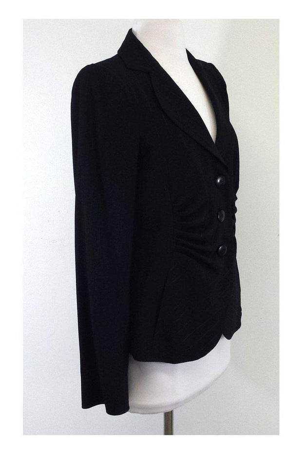 Current Boutique-Armani Collezioni - Black Pinstripe Ruched Blazer Sz 6