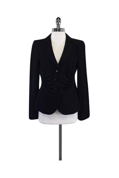 Current Boutique-Armani Collezioni - Black Pinstripe Ruched Blazer Sz 6