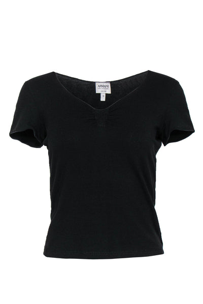 Current Boutique-Armani Collezioni - Black Short Sleeve Tee w/ Ruched Bust Sz 10