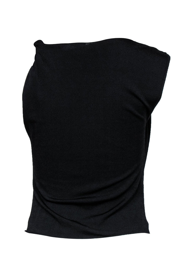 Current Boutique-Armani Collezioni - Black Silky Twisted & Draped Tank Sz 6