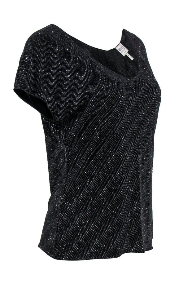 Current Boutique-Armani Collezioni - Black Sparkly Short Sleeve Blouse Sz 8