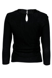 Current Boutique-Armani Collezioni - Black Thin Knit 3/4 Sleeve Sweater w/ Beaded Neckline Sz 6