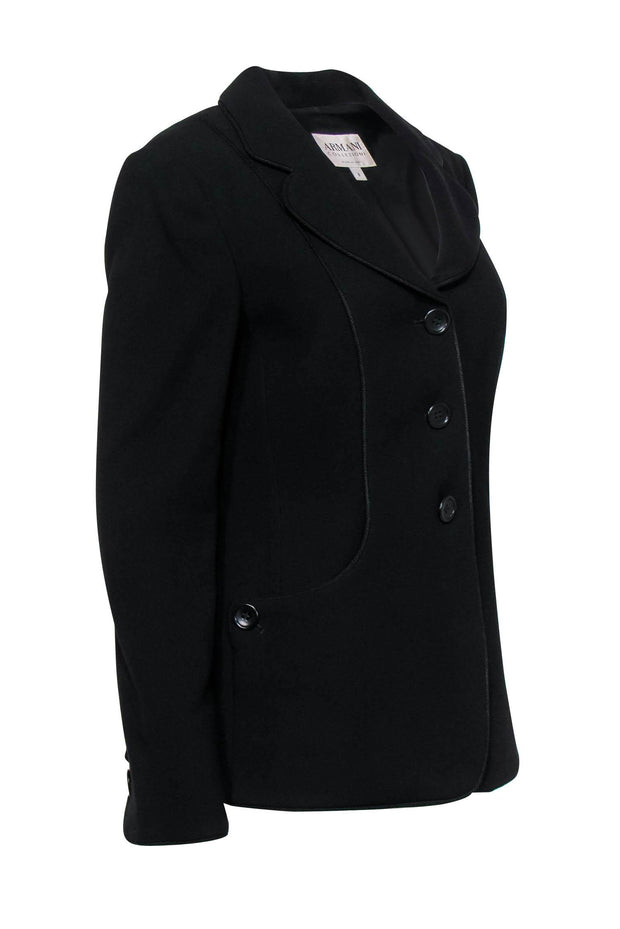 Current Boutique-Armani Collezioni - Black Wool Blazer w/ Back Buttons & Rope Trim Sz 8