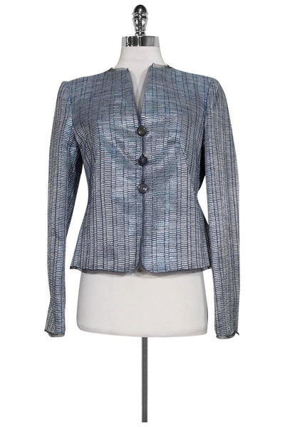 Current Boutique-Armani Collezioni - Blue & Silver Textured Blazer Sz 6