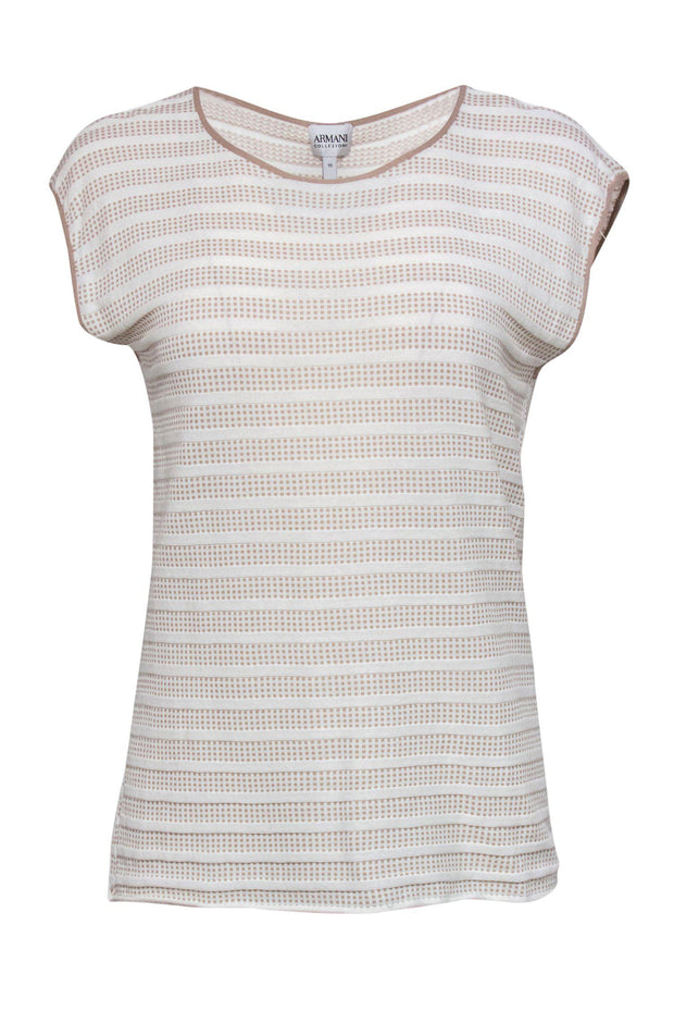 Current Boutique-Armani Collezioni - Cream & Beige Tank w/ Stripes & Squares Sz 10