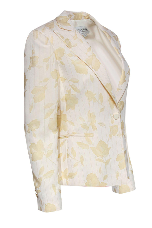 Current Boutique-Armani Collezioni - Cream & Pale Yellow Floral Pinstripe Blazer Sz 6