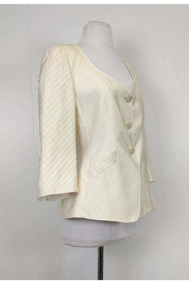 Current Boutique-Armani Collezioni - Cream Textured Silk Blend Blazer Sz 10