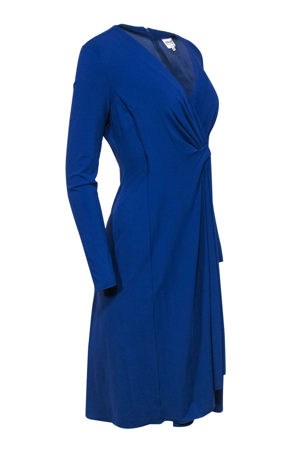 Current Boutique-Armani Collezioni - Dark Blue Long Sleeve Pleated Draped Sheath Dress Sz 10