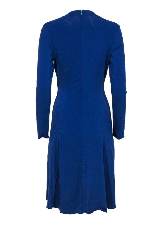 Current Boutique-Armani Collezioni - Dark Blue Long Sleeve Pleated Draped Sheath Dress Sz 10