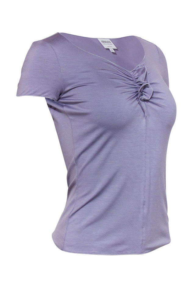 Current Boutique-Armani Collezioni - Lavender Short Sleeve Tee w/ Ruched Bust Sz 4