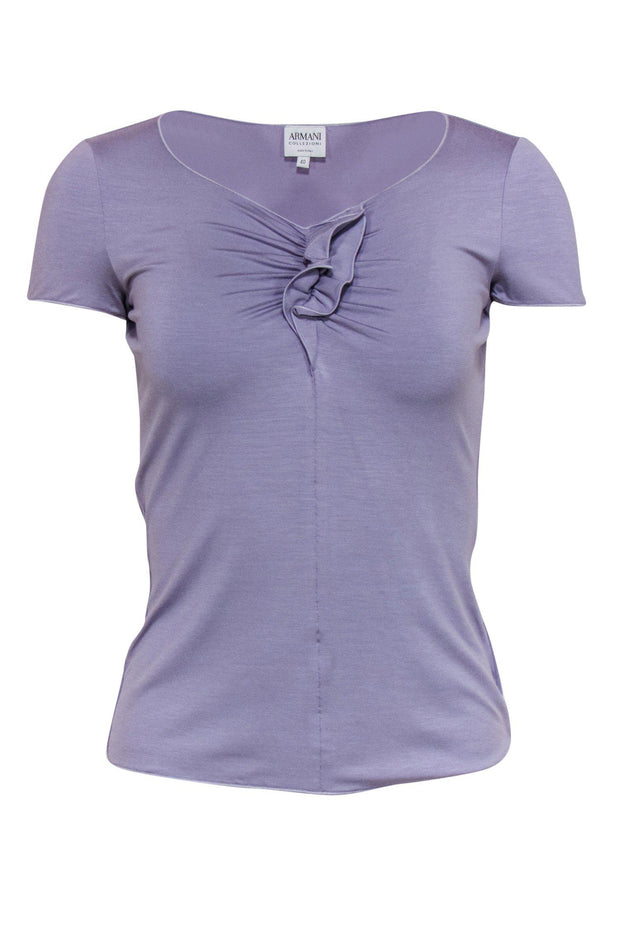 Current Boutique-Armani Collezioni - Lavender Short Sleeve Tee w/ Ruched Bust Sz 4