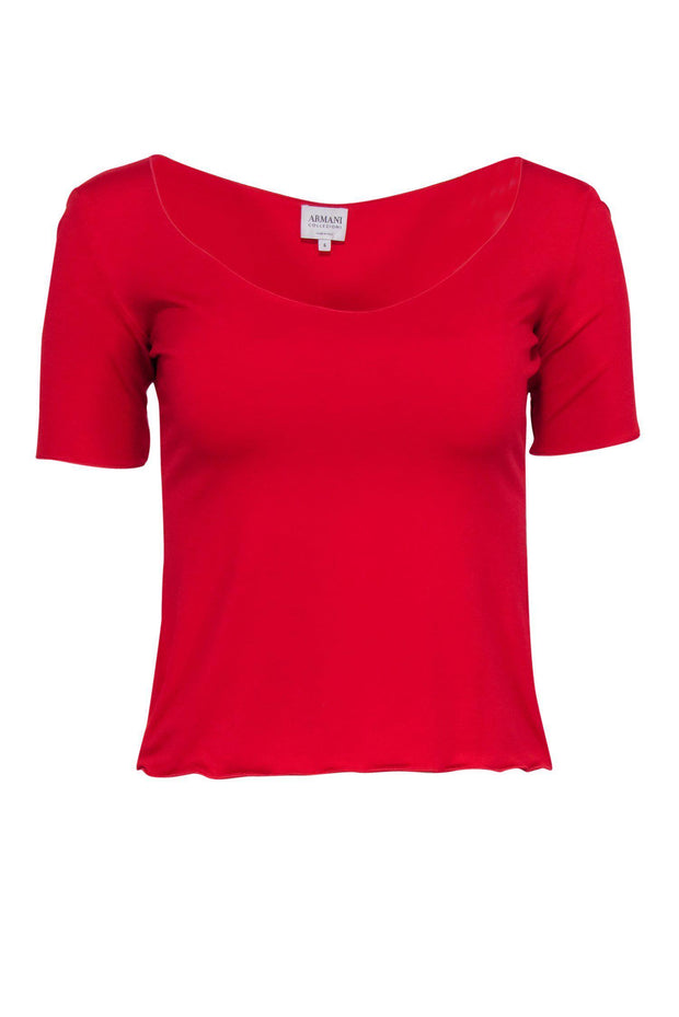 Current Boutique-Armani Collezioni - Red Short Sleeve Cropped Tee Sz 6