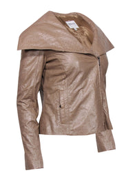 Current Boutique-Armani Collezioni - Tan Textured Leather Draped Zip-Up Jacket Sz 6