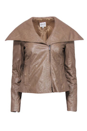 Current Boutique-Armani Collezioni - Tan Textured Leather Draped Zip-Up Jacket Sz 6