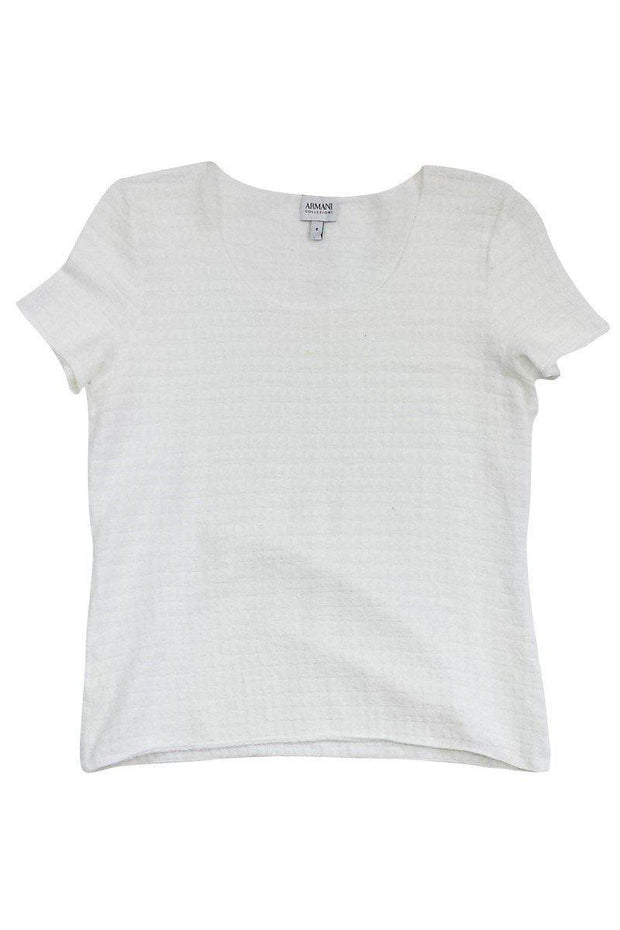 Current Boutique-Armani Collezioni - White Crinkle Short Sleeve Top Sz 6