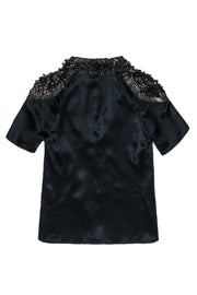 Current Boutique-Armani Exchange - Black Silk Satin Tee w/ Bronze Beading Sz XS