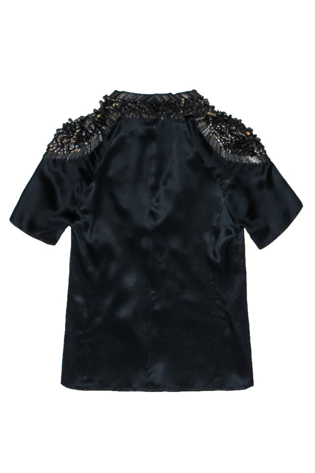 Current Boutique-Armani Exchange - Black Silk Satin Tee w/ Bronze Beading Sz XS